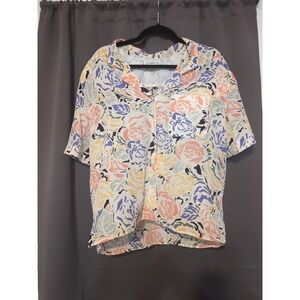 Liz Claiborne Collection Floral Button Up, Women's‎ Size 14 Shirt, Short Sleeve